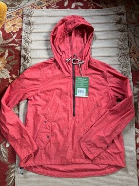 Toad&Co Totem Anorak pullover wind rain hoodie Jacket rhubarb coral size M NEW